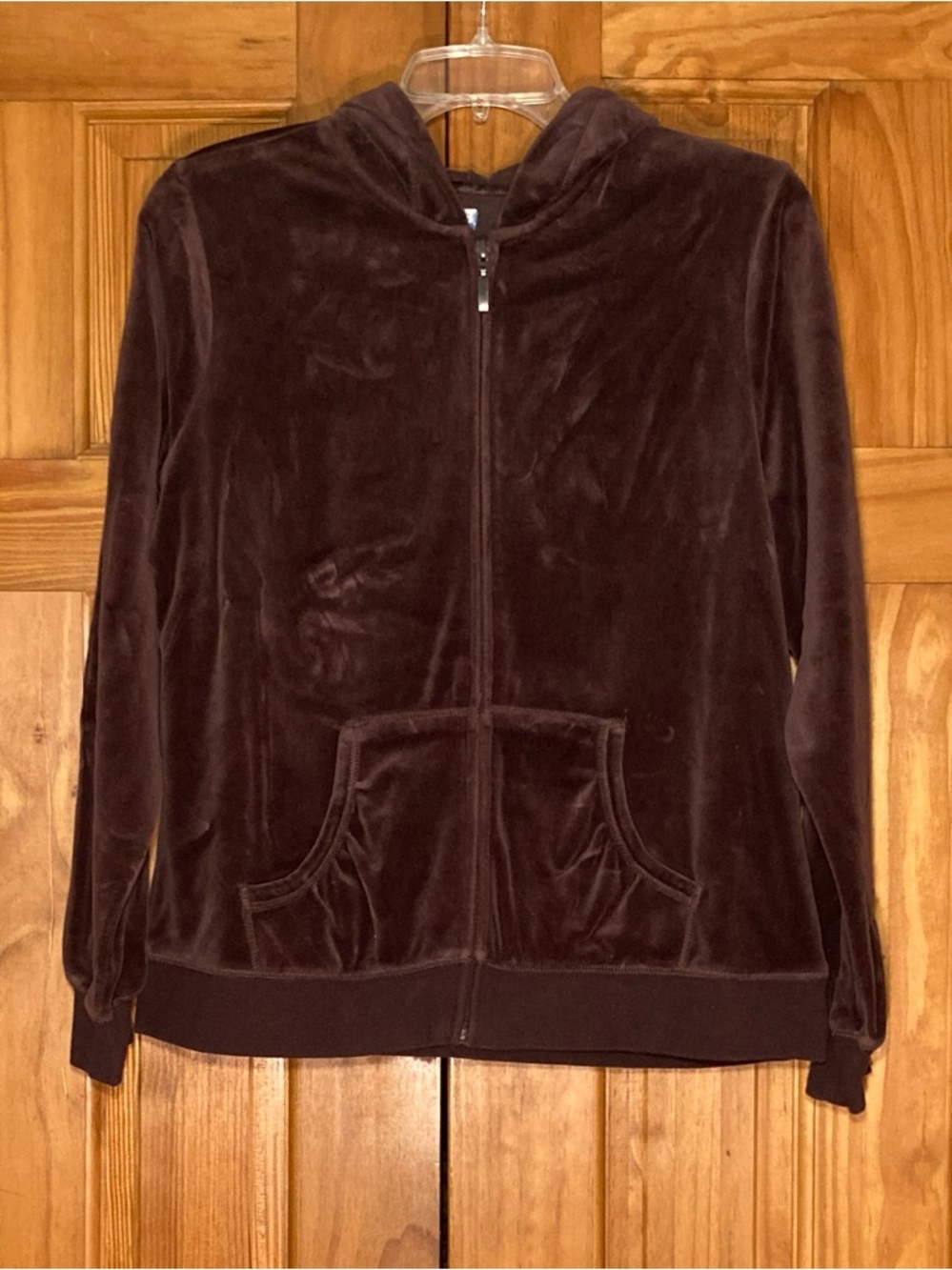 NWOT St. John's Bay SJB Active Vintage 90s Hooded Velour Jacket Brown Size LP